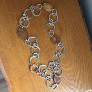 Elegant Silver and Brown Link Necklace